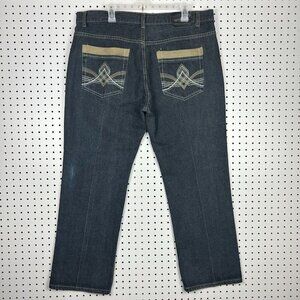 Urban Label Y2K‎ Wide Leg Denim Jeans 38x30 Stitched Blue Streetwear Skate Baggy